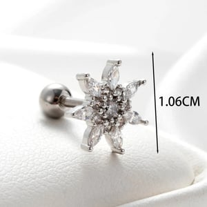 1 Piece Simple Series Classic Flower Copper Silver Color Zircon Women's Stud Earrings h5 